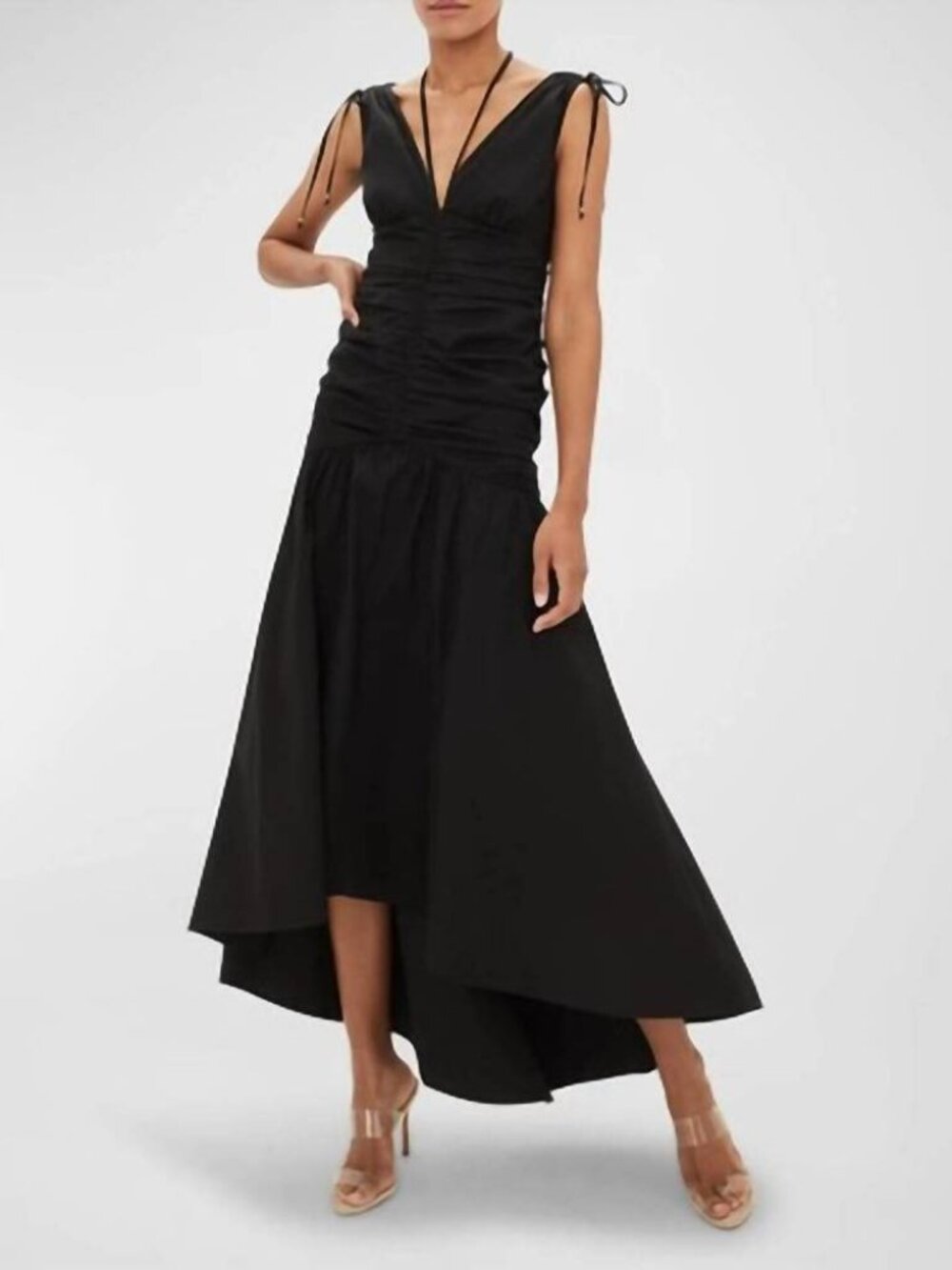 Veronica Beard Perrin V-Neck Sleeveless Ruched Midi Dress Size 6